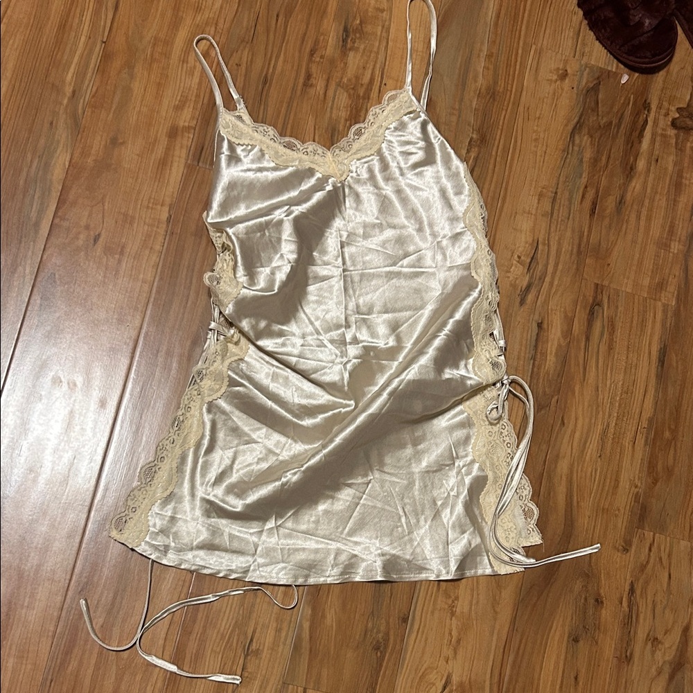 Elegant Cream Lace Trim Slip Dress